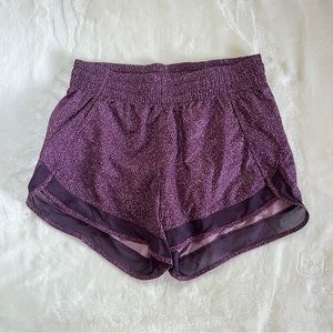 Athleta Printed Mesh Racer Run Shorts Purple